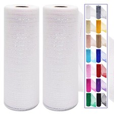 2 Pcs White Deco Mesh Ribbon Rolls 10 Inch 10 Yards30 ft Decorative Mesh Fabr...