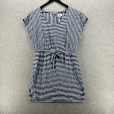Old Navy Dress Womens Size Large Blue Striped Short Sleeve A Line Linen