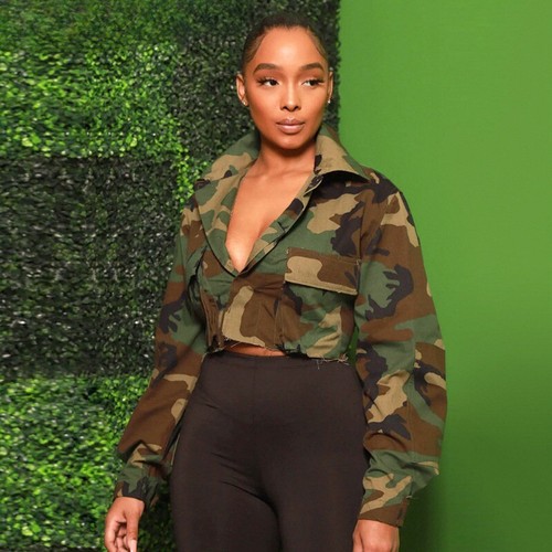 Streetwear Women Camouflage Long Sleeve Mini Trench Ins Fashion Autumn Jackets - Picture 3 of 28