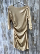 Parker Woman Sequin dress in Champagne  M Medium 3/4 sleeve Ruched Mini B66