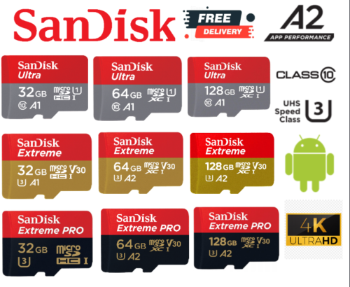 Micro SD Memory Card SanDisk Ultra Extreme Pro 32GB 64GB 128GB 256GB Class 10 A2 - Picture 1 of 30
