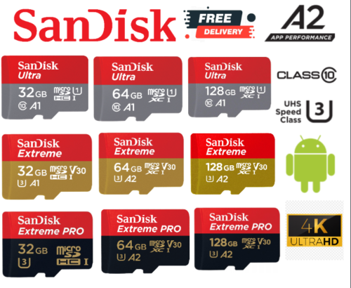 Micro SD Memory Card SanDisk Ultra Extreme Pro 32GB 64GB 128GB 256GB Class 10 A2 - Picture 1 of 38