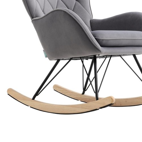 Modern Faux Wool Rocking Chair Upholstered Lounge Seat with Cushion - Picture 12 of 15