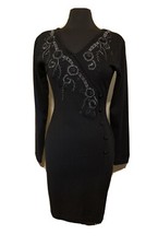 Carole Little Sweater Dress Black Wool Blend Long Sleeve Small Embroidery Beaded