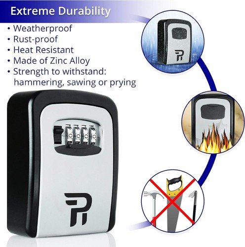 Lock Box Outdoor Wall Mount Stainless Steel Large Capacity Key Storage Security - Picture 8 of 11