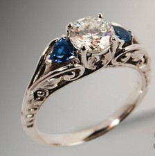 1.60CT White Round Simulated Diamond Pear Three Stone 925 Sterling Silver Ring