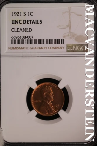 1921-S Lincoln Wheat Cent - NGC Unc Details - Scarce  Better Date  #SLA120