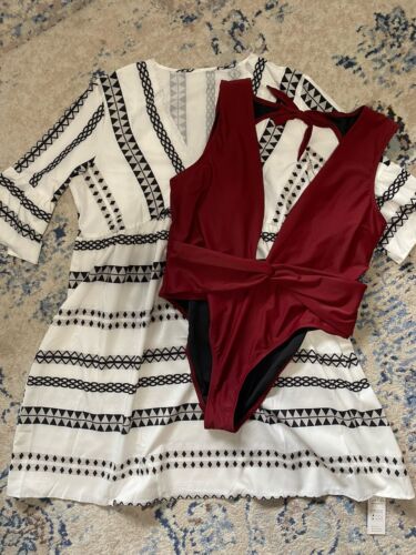 Cupshe One Piece swimsuit NEW XL Wild Romance plunging neck Red Open Back - Picture 15 of 15