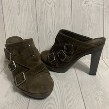 Juicy Couture Collette Clogs Slides Mules Heels Shoes Brown Suede Womens Sz 7 M