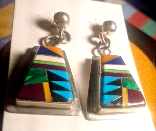 Orecchini Zuni in argento sterling multicolore intarsiato - Foto 2 di 6