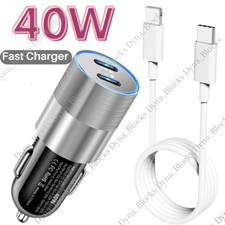 Dual Type C PD Fast 40W Car Charger Adapter Cable For iPhone 14 13 12 11 Pro Max