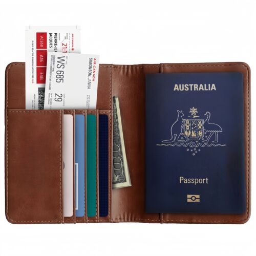 Travel Passport Wallet Holder RFID Blocking ID Card Case Cover Brown Wallet - Picture 3 of 9