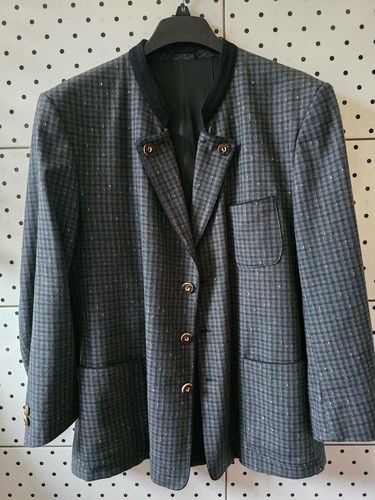 PE-KO Loden Austrian Bavarian Trachten Wool Blazer Jacket Mens Сheck Size 52 - Picture 2 of 21