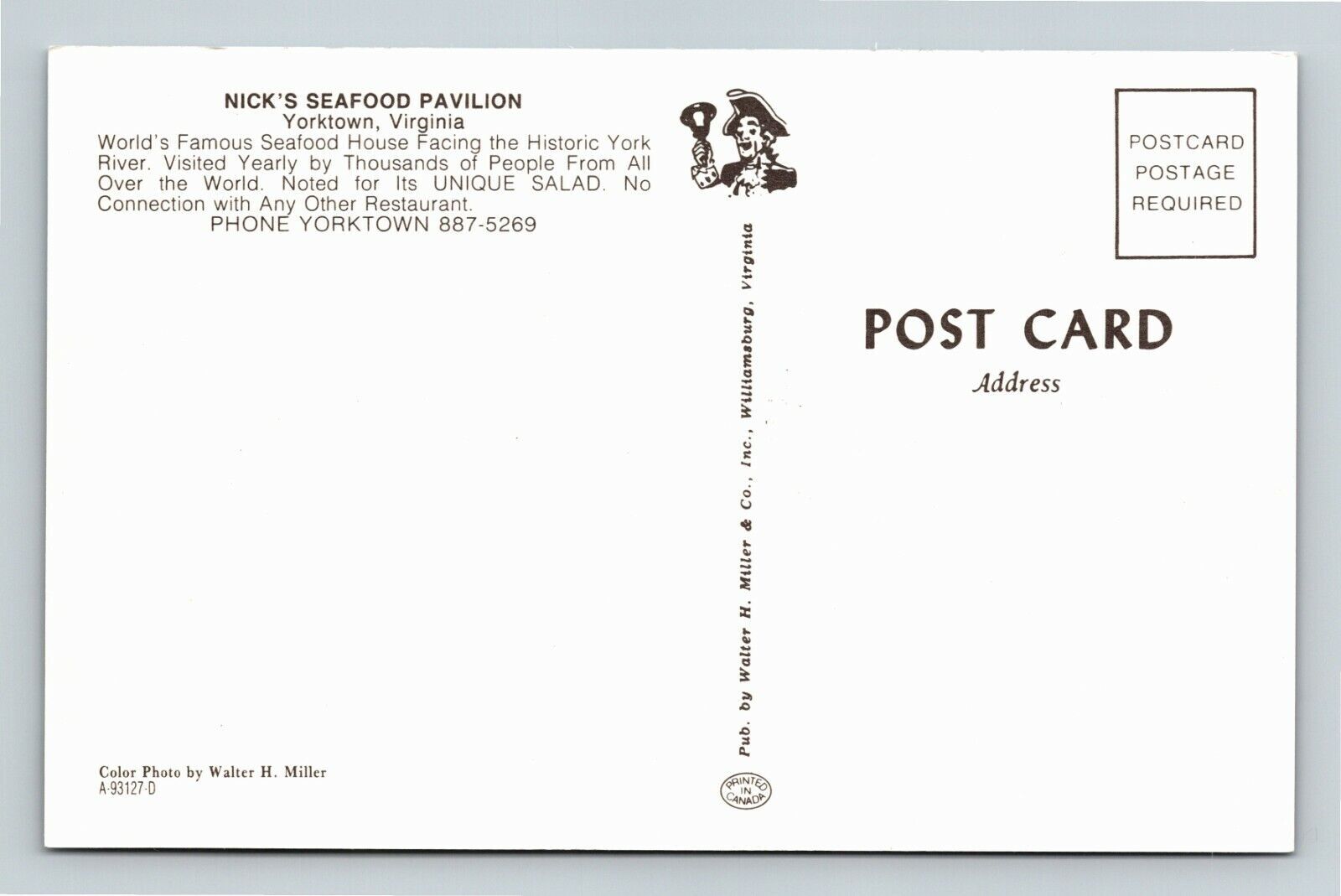 Yorktown, VAVirginia, Nick's Seafood Pavilion, Vintage Postcard