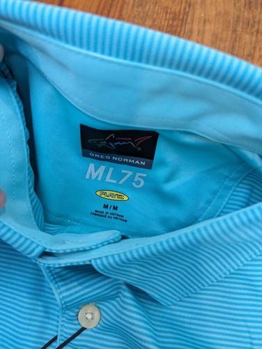 Camisa polo de golf Greg Norman ML75 Play Dry para hombre - azul verdoso a rayas - L - Imagen 5 de 11