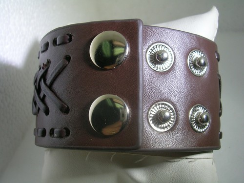 LEATHER BROWN BRACELET WITH DOUBLE BRAIDS 3 STAINLESS STEEL LOCKS FITS 3 SIZES - Picture 4 of 9