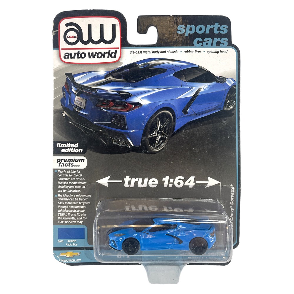 Auto World Sports Cars 2020 Chevy Corvette Blue 1/64 Diecast Model Car Toys