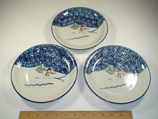 Lot of 3 Thomson Pottery Snowman Plates - 7.75" Snack Salad Bread - PERFECT