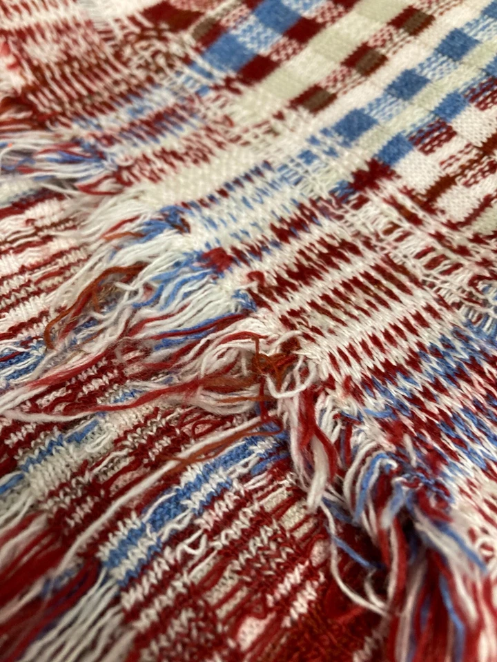 Red White Blue Plaid Sweater Knit Sewing Fabric w/Fringe 2 yds 60" Made in USA - Image 3 of 3