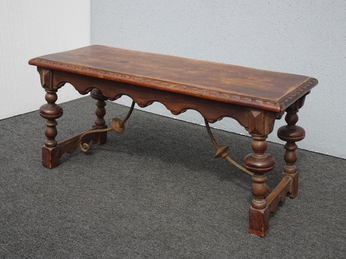 Vintage Spanish Style Bench w Iron Stretcher ~ French Country - Picture 2 of 15