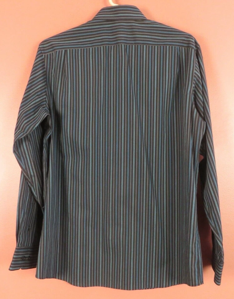 TB11807- CLAIBORNE Hombres SIN PLANCHA 100% Algodón Calce Ajustado Camisa Abotonada Rayas 16 Foto 2 de 4