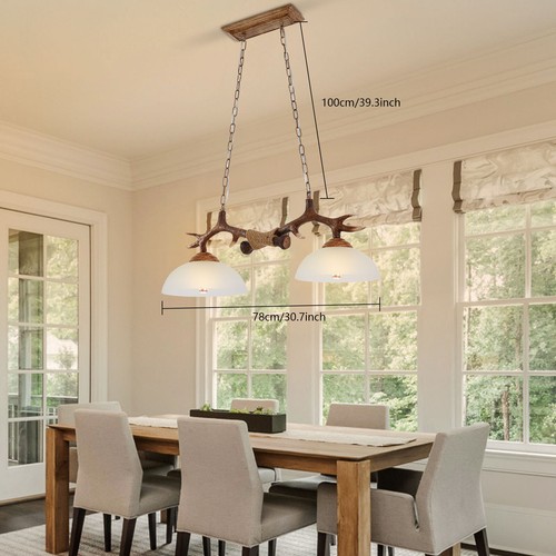 2 Lights Farmhouse Chandeliers Antlers Dining Room Kitchen Island Pendant Lights - Picture 7 of 20