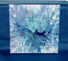 ORIGINAL ACRYLIC PAINTING ABSTRACT ART Wall Decor fluid pour Pretty In Blue