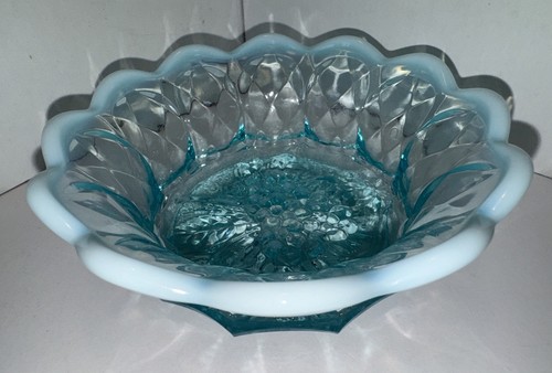 Fenton blau opalisierend Süßigkeiten Nuss Schale Glas Schale Trauben Rautenmuster 6" signiert - Bild 5 von 10