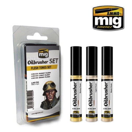 Ammo MIG 7500 - Flesh Tones Oilbrusher Set (3 x Oil Paints & Brush) - T48 Post - Afbeelding 1 van 7