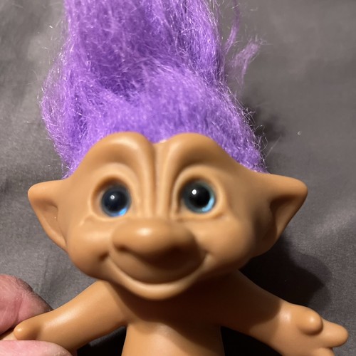 Vintage Ace Novelty Blue Eyes Purple Heart Gem Purple Hair Treasure Troll 4" - Picture 4 of 9