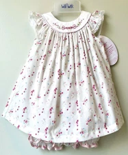 NWT Will'beth Ivory Pink Floral Lace Bishop 2pc Dress 12 Months Baby Girls 12M