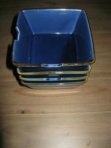 Set-of-4-Pottery-Barn-ASIAN-SQUARE-BLUE-Noodle-Bowls-EUC