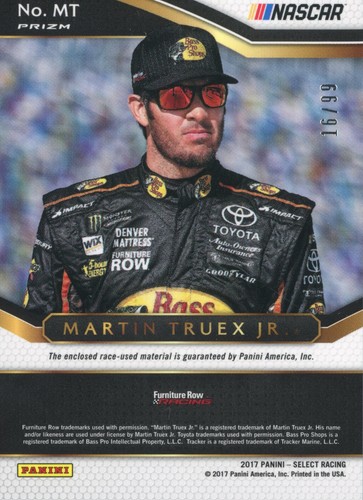 PANINI 2017 SELECT MARTIN TRUEX JR #MT 16/99 ROT PRIZM SELECT SWATCH RELIKTKARTE - Bild 2 von 2