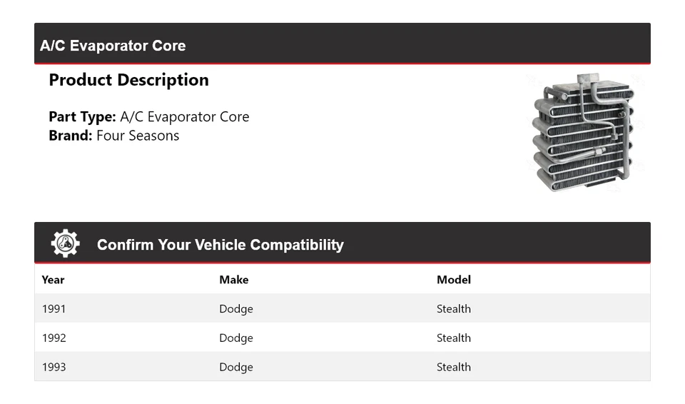 Núcleo evaporador de aire acondicionado Dodge Stealth 1991-1993 4 estaciones 1992 Foto 2 de 4