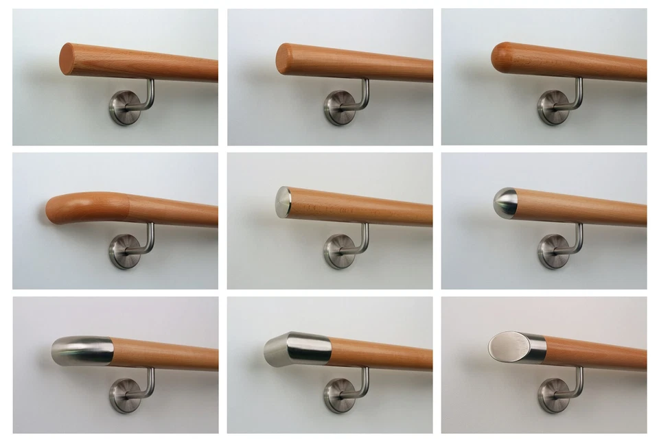 TIBU Pasamanos de haya con soporte Ø42mm y diferentes Extremos escalera barandilla mango barra