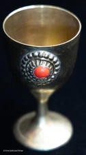 Small Brass Wine Goblet Cordial Chalice Blue Stone Red Stone 3"