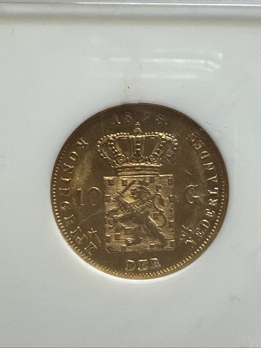1875 Netherlands 10G Gulden Gold Coin NGC MS-63 - Picture 5 of 7