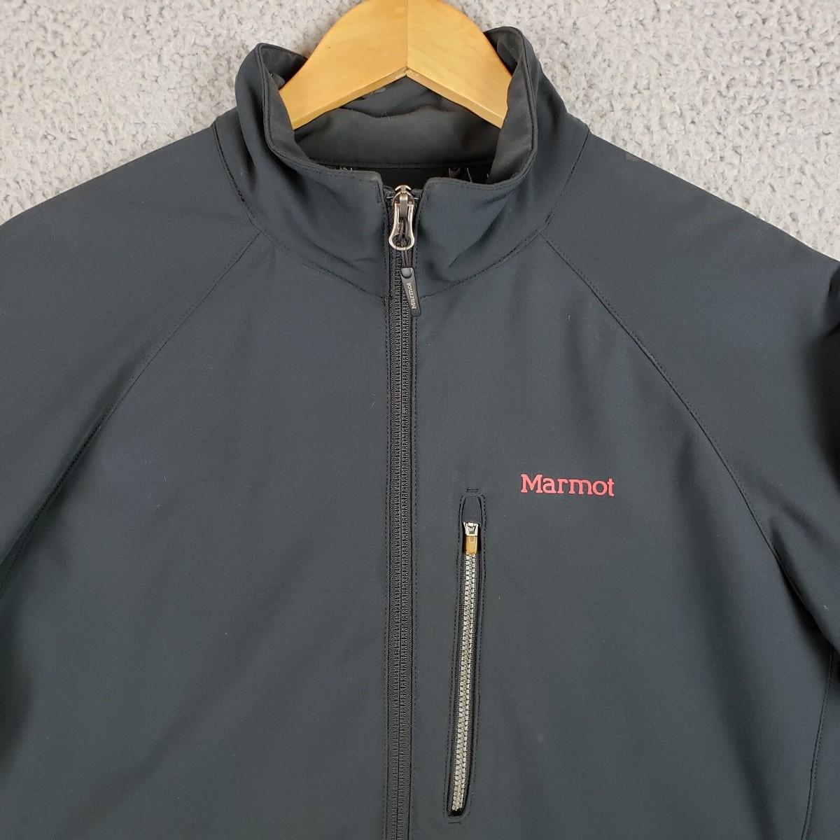 Men's Marmot Full Zip Softshell Jacket Sleeve Logo Gray Men's Marmot Full Zip Softshell Jacket Sleeve Logo Gray