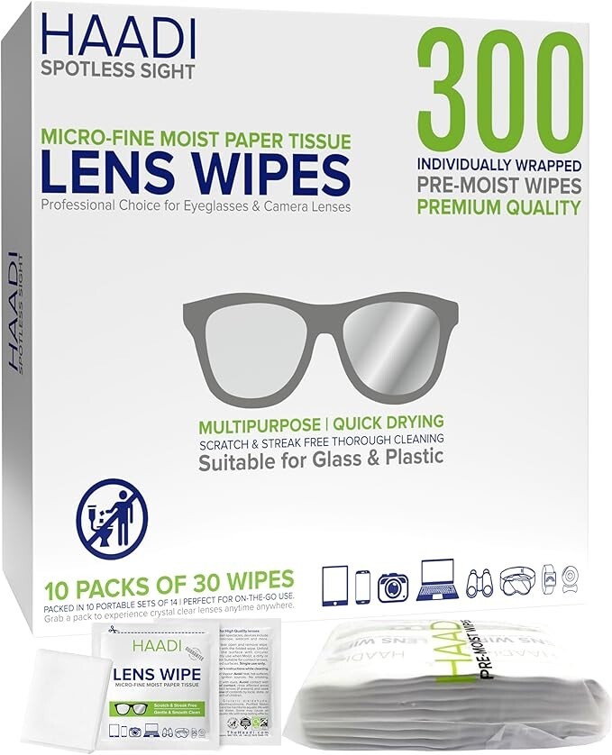 Glasses Cleaner Wipes 300 Individually Wrapped Lens Multipurpose Wipes