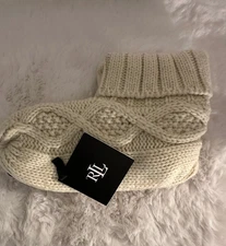 Lauren Ralph Lauren Cable Knit Bootie Socks Womens 9-11 Ivory NEW