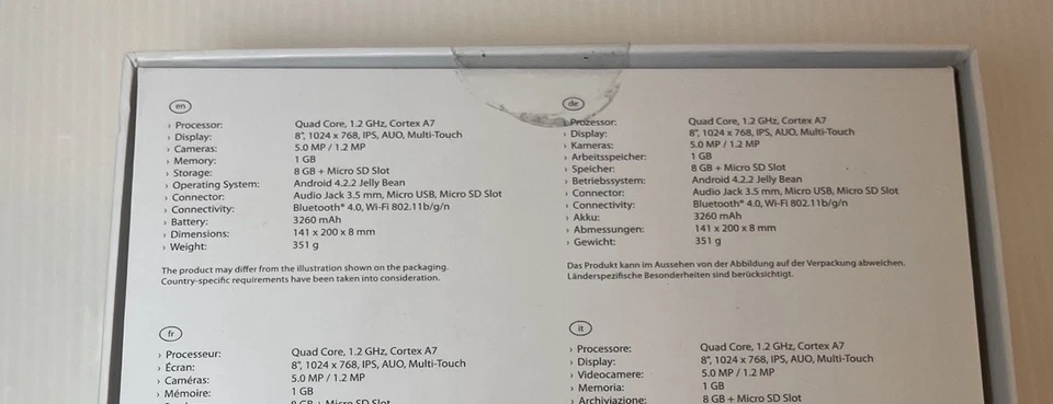 Tablet Gigaset QV830 Quad-Core 1.2GHz 8GB 8in Android Tablet Silver Sealed New - Image 3 of 3