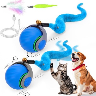 Rechargeable Interactive Cat Toy Balls with Feather Tails - Motion Activated 2PC