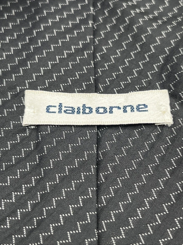 Claiborne Silk Tie Black And Silver  Geometric Men Necktie USA 58 x 3.75 - Image 4 of 4