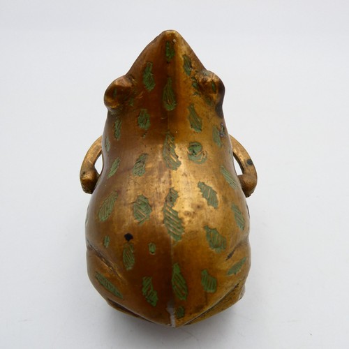 Spotted Brass Frog Toad Ashtray Hinged Mouth Bejeweled Red Eyes Art Deco VTG - Picture 3 of 8