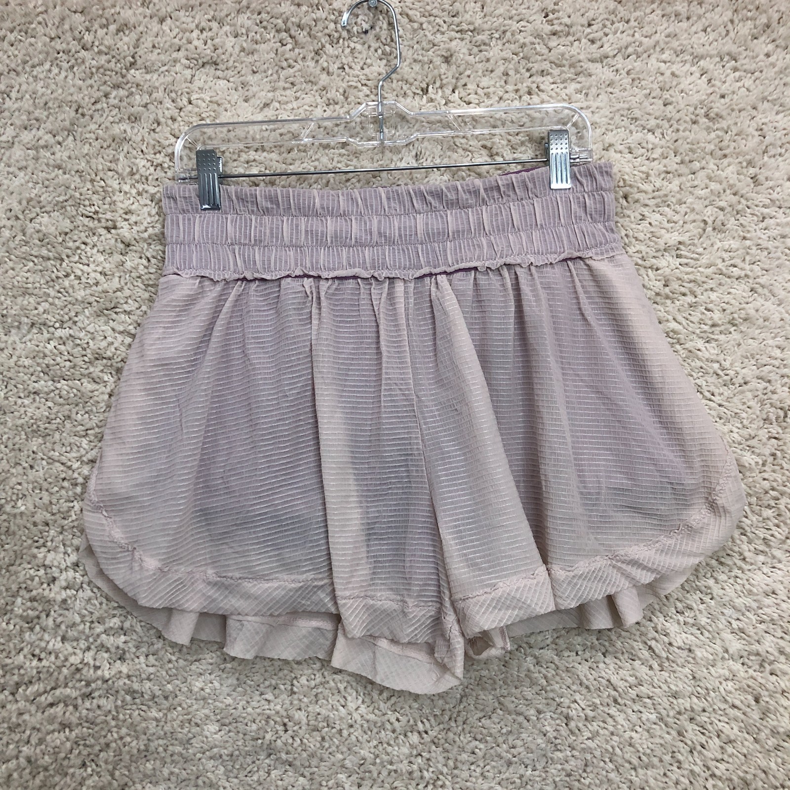 Free People Movement Shorts Large White Striped High Rise Pull On Gym Womens L