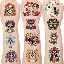 Dia De Los Muertos Decorations, 6 Sheets Day of the Dead Temporary Tattoos Party