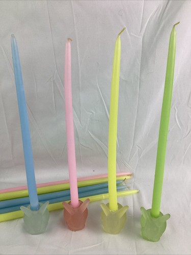 4er Set Kerzenhalter Milchglas Hase Pastell Kegel mit Kerzen - Bild 3 von 14