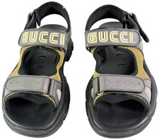 GUCCI 546064 Black/Gray Sandal Mesh Leather Men's 9 - 9.5 US Made in Italy