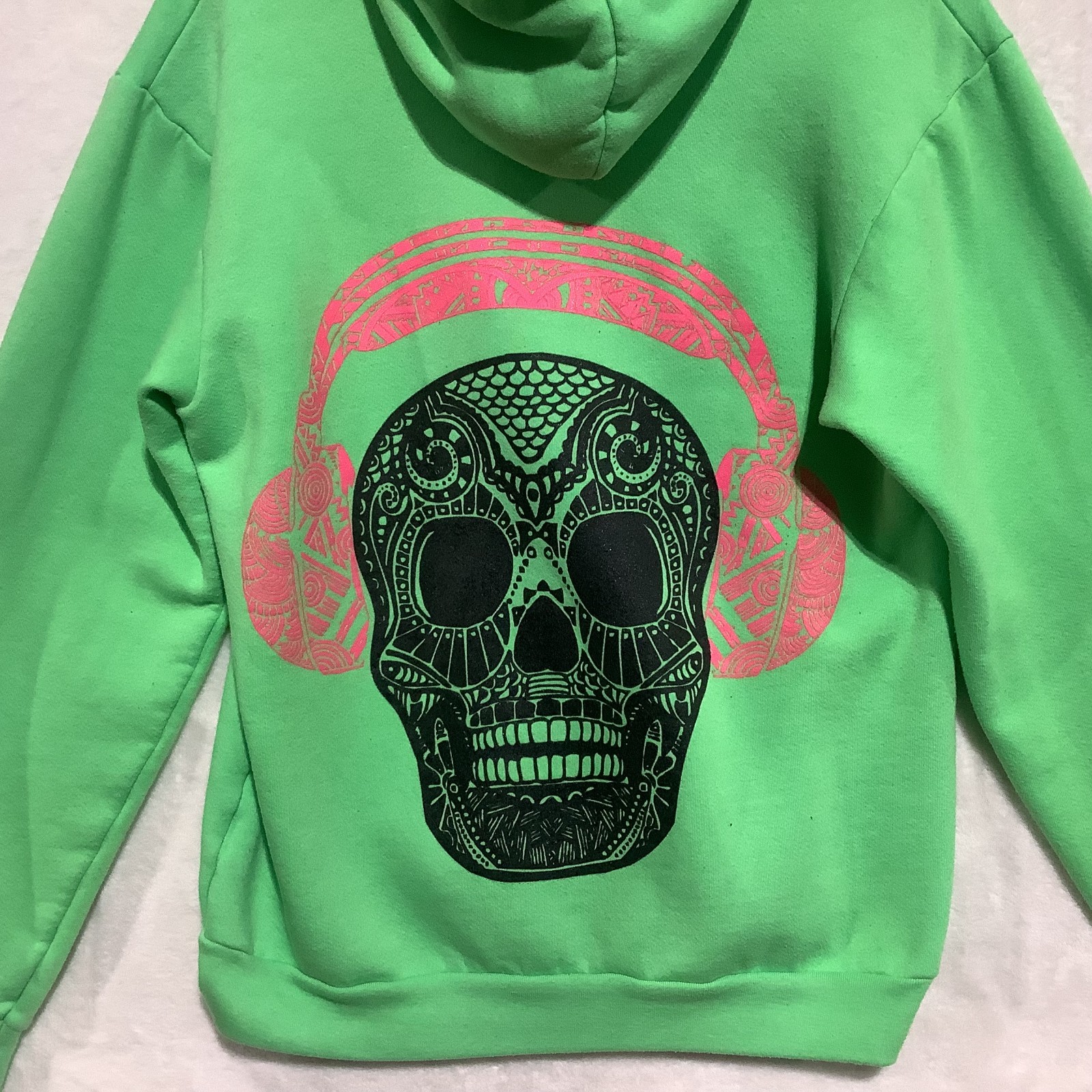F497 American Apparel Hoodie Full Zip Sweatshirt Fleece Made in USA Green Skull image 7