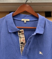 Burberry London Polo Shirt Mens XL Nova Check Trim Short Sleeve Blue Cotton